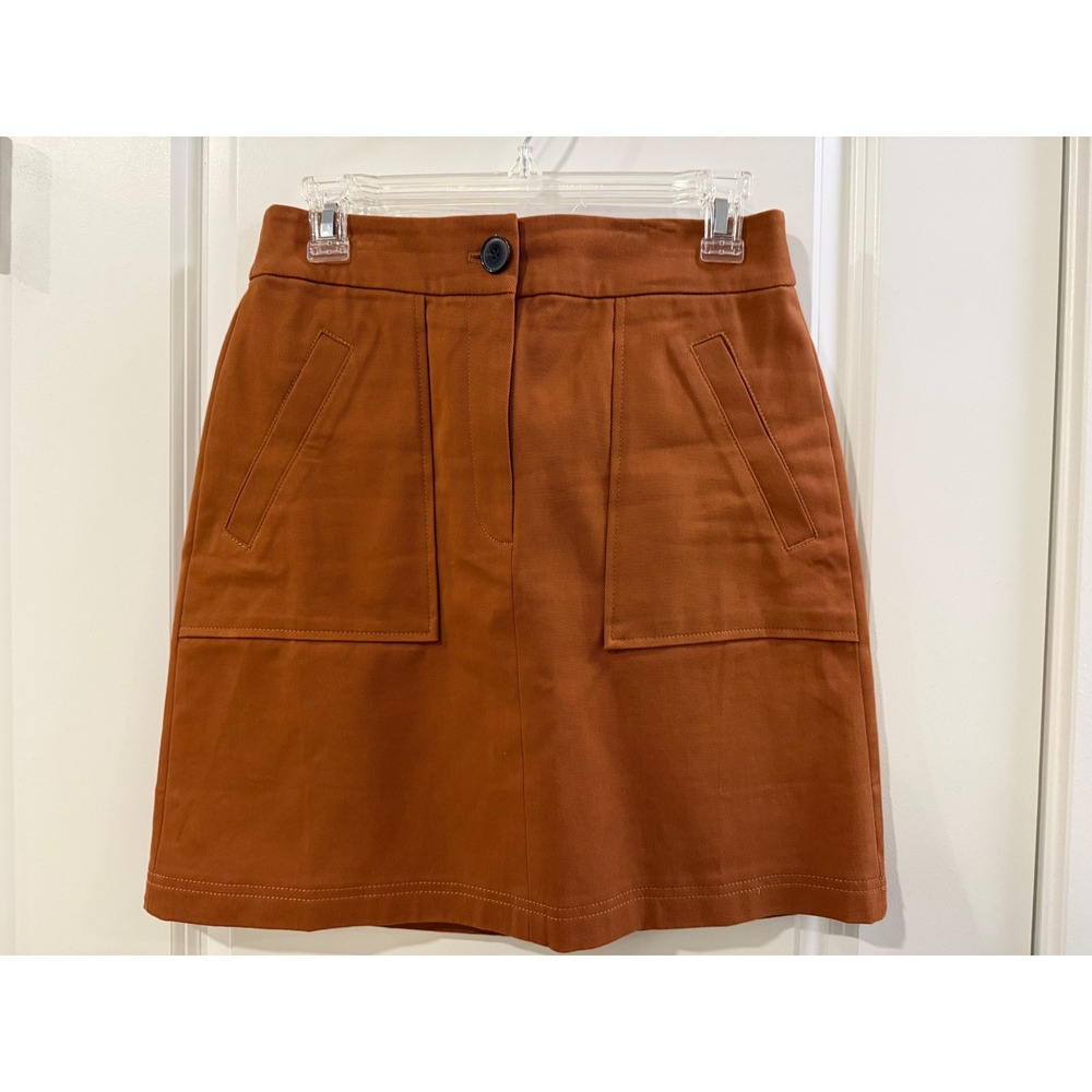 Ann Taylor Factory Petite Rust Orange A-Line Mini Skirt Patch‎ Pockets 6P Twill